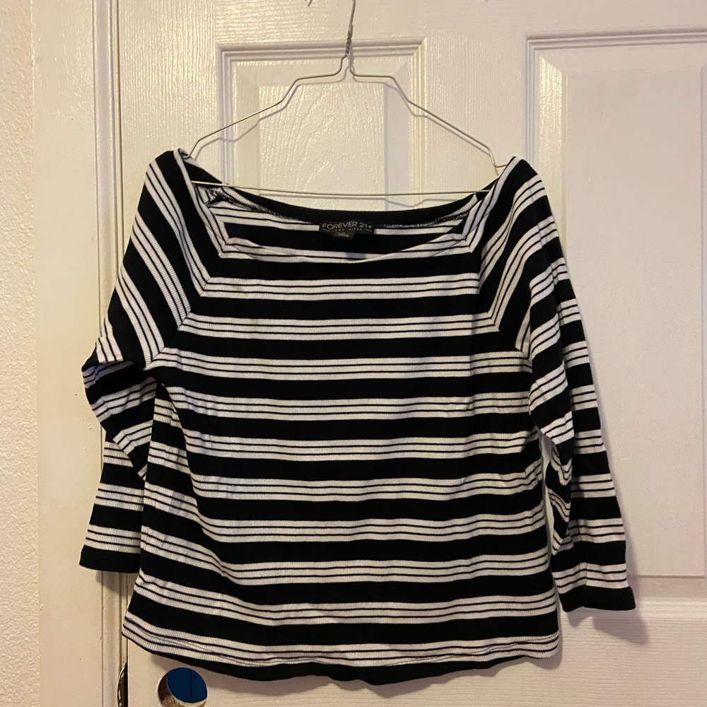 Forever 21, 3X, Black and white striped crop top, long sleeve